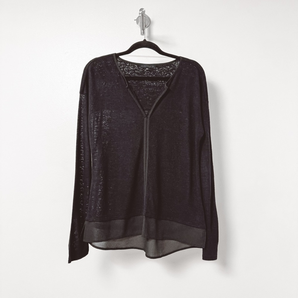 Sanctuary Knit Sheer Hem Long‎ Sleeve Winter Chic Top Black Large